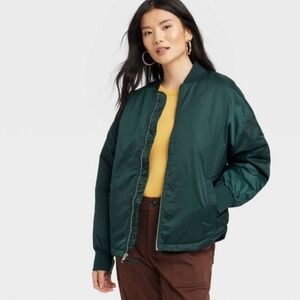 NWT A NEW DAY GREEN SATIN BOMBER JACKET SIZE L